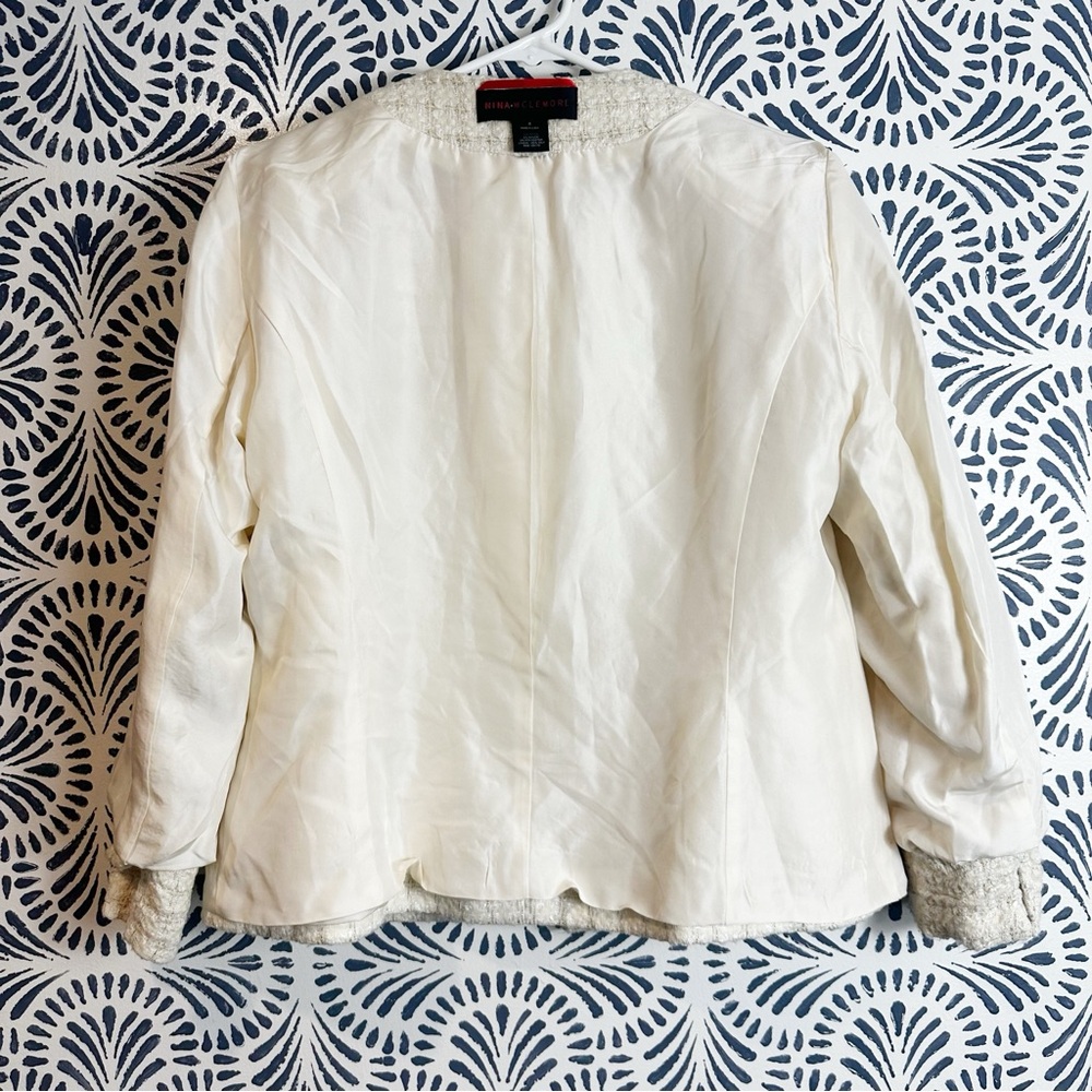 Nina McLemore Metallic Stitch Windowpane Tweed Ivory Silk Lined Blazer - Picture 6 of 16